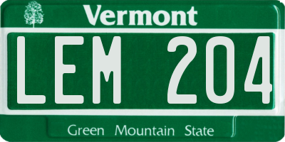 VT license plate LEM204