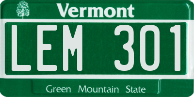 VT license plate LEM301