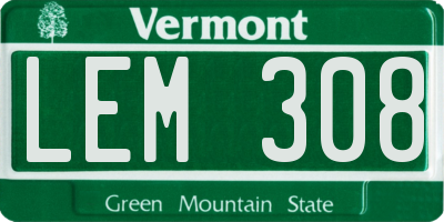 VT license plate LEM308
