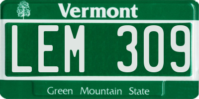 VT license plate LEM309