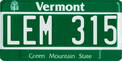 VT license plate LEM315
