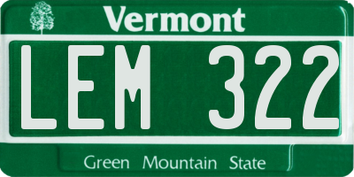 VT license plate LEM322