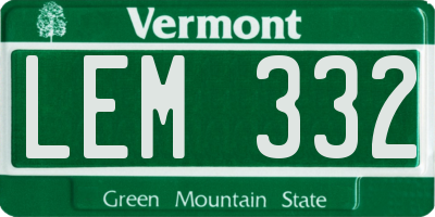 VT license plate LEM332