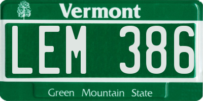 VT license plate LEM386