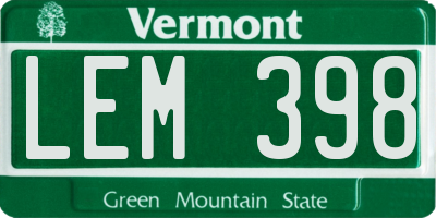 VT license plate LEM398