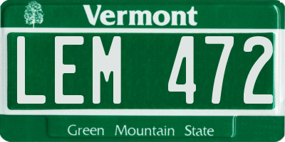 VT license plate LEM472