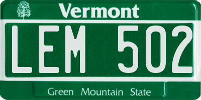 VT license plate LEM502
