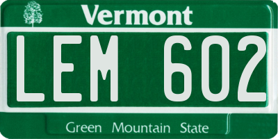 VT license plate LEM602
