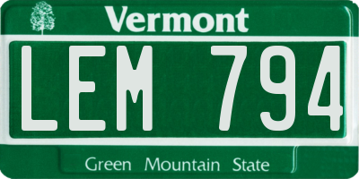 VT license plate LEM794
