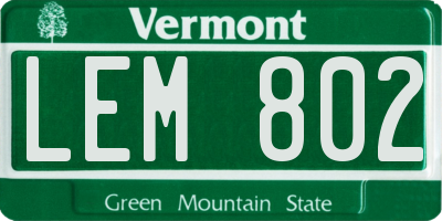 VT license plate LEM802