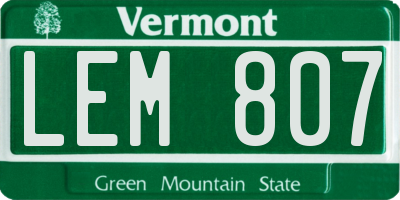 VT license plate LEM807