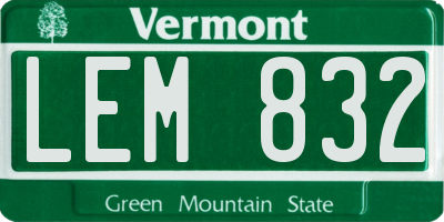 VT license plate LEM832