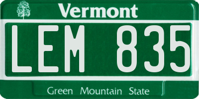 VT license plate LEM835