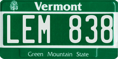 VT license plate LEM838