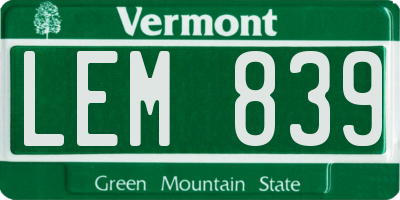 VT license plate LEM839