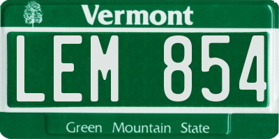 VT license plate LEM854