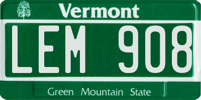 VT license plate LEM908