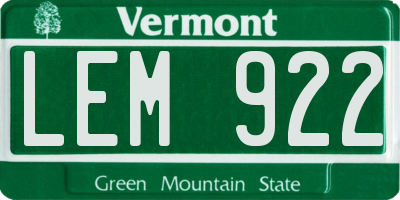 VT license plate LEM922