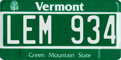 VT license plate LEM934