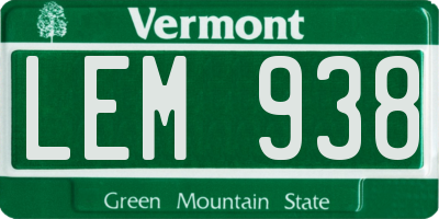 VT license plate LEM938
