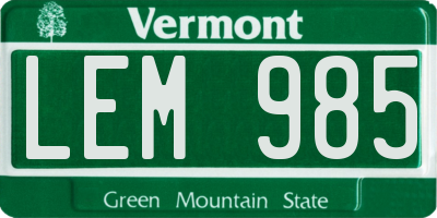 VT license plate LEM985