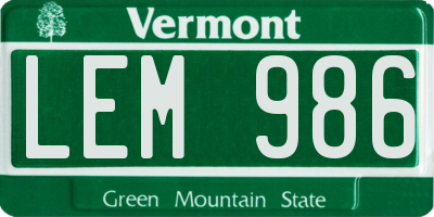 VT license plate LEM986