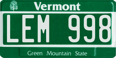 VT license plate LEM998