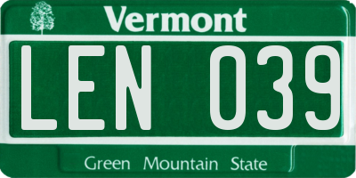 VT license plate LEN039
