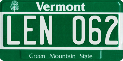 VT license plate LEN062