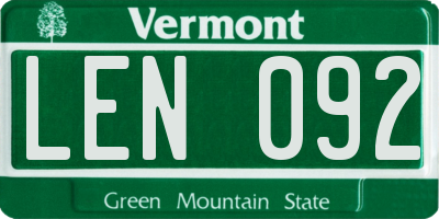 VT license plate LEN092
