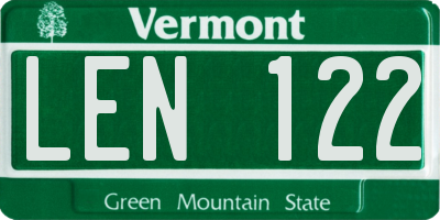 VT license plate LEN122