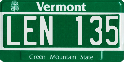 VT license plate LEN135