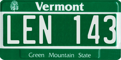 VT license plate LEN143