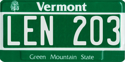 VT license plate LEN203