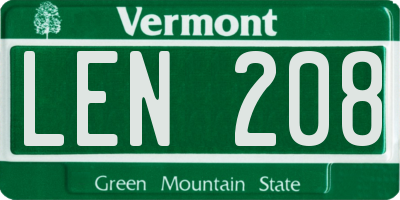 VT license plate LEN208
