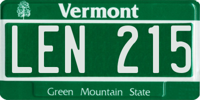 VT license plate LEN215