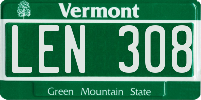 VT license plate LEN308