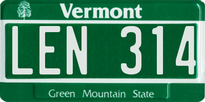 VT license plate LEN314