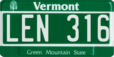 VT license plate LEN316