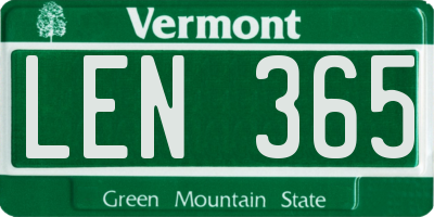 VT license plate LEN365