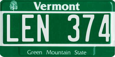 VT license plate LEN374