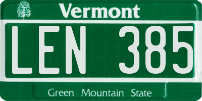 VT license plate LEN385