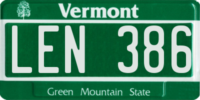VT license plate LEN386