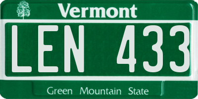 VT license plate LEN433