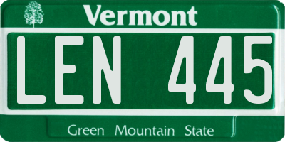 VT license plate LEN445
