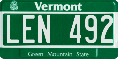VT license plate LEN492