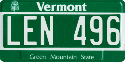 VT license plate LEN496