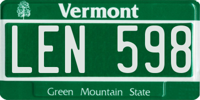 VT license plate LEN598