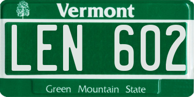 VT license plate LEN602