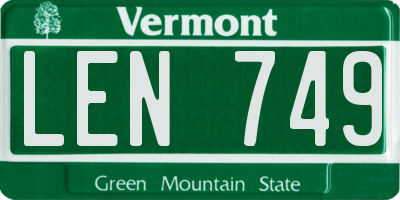 VT license plate LEN749